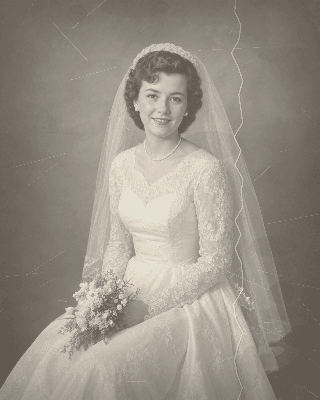 Wedding portrait, 1952 before restoration